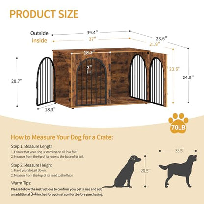 39.4'' Dog Crate Furniture,Dog Kennel Indoor for Medium/Large Dogs, view 3