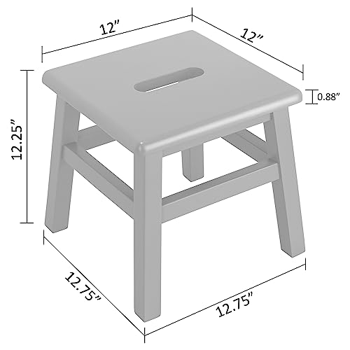 Solid Hardwood Step Stool, 12.25 Inches, Gray | Fully Assembled, For Adults and Kids