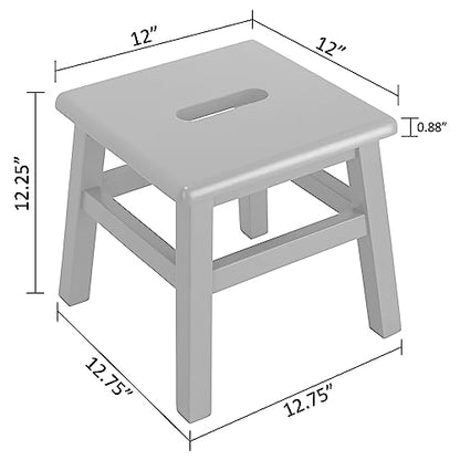 Solid Hardwood Step Stool, 12.25 Inches, Gray | Fully Assembled, For Adults and Kids