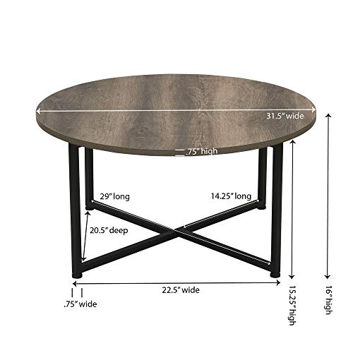 Jamestown Round Coffee Table Ashwood Rustic Wood Grain and Black Metal 31.5 x 31.5, Taupe