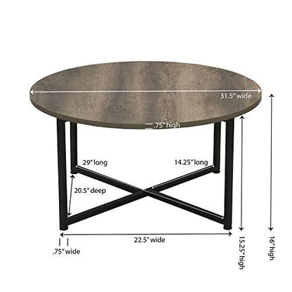 Jamestown Round Coffee Table Ashwood Rustic Wood Grain and Black Metal 31.5 x 31.5, Taupe