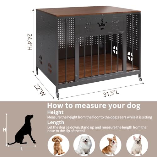 31.5" Iron Pegboard Dog Crate Furniture with Wooden Top &Remote RGB Light, view 3