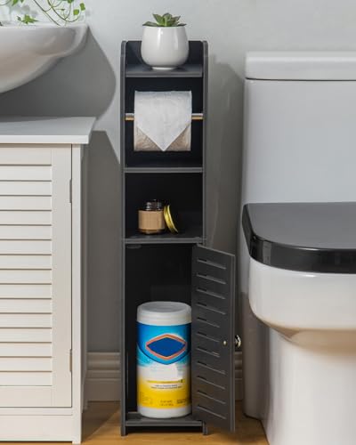 Toilet Paper Holder Stand: Freestanding No Drill PVC Bathroom Storage for Apartment Renters -Protect Rental Deposit- Small Space Storage Solution