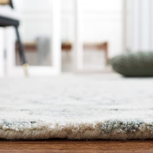 SAFAVIEH Micro-Loop Collection Area Rug - 7' Square, Ivory & Grey, Handmade Wool, Ideal for High Traffic Areas in Living Room, Bedroom (MLP532F)