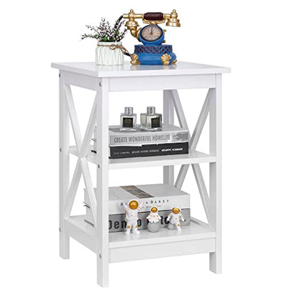 Nouva Side Table - Square Small End Table w/Storage Shelf, Tall Nightstand w/X-Design for Living Room Bedroom Office Bathroom,White