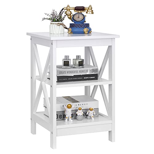 3-Tier End Table with Storage Shelves Versatile X-Design Sofa Side Table for Living Room Bedroom Apartment Small Space, White