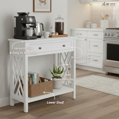 Coventry 32-Inch Wood Console Table with Drawer & Lower Shelf – Traditional to Contemporary Sofa Table with Open Side Accent Design for Entryway, Hallway or Living Room by (White)