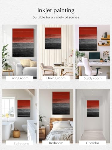 NuYeBiofx Farmhouse Red Black Gradient Wooden Canvas Wall Art Prints,48"x32" Framed Picture Artwork Rustic Ombre Wood Plank Printed Canvas Oil Painting for Living Room Bedroom Office,Ready to Hang
