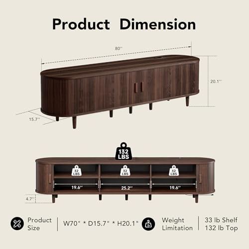 80" TV Stand with Sliding Doors for Living Room, view 3