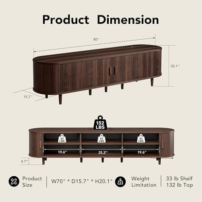 80" TV Stand with Sliding Doors for Living Room, view 3