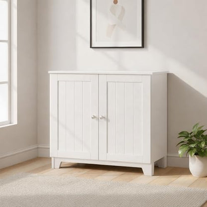 Redmon Double Door Freestanding Floor Cabinet, Modern Wooden Furniture, White