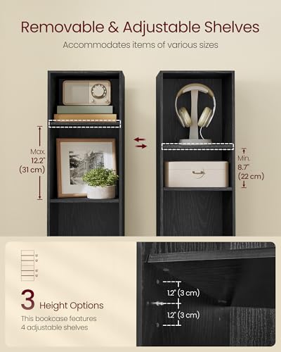 VASAGLE CUSTOS Collection - Bookshelf, 6-Tier Bookcase, Book Shelf, Open Storage Shelf, 9.4 x 11.9 x 63.3 Inches, for Living Room, Home Office, Dinning Room, Ebony Black ULBC411B01