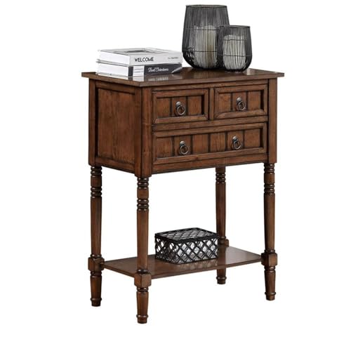 Kendra Entryway Hall Table 23.75" - 3 Storage Drawers, Traditional Console with Shelf for Decor, Office & Hallway Organizer, No Tools Assembly, Solid Wood Legs, Dark Oak