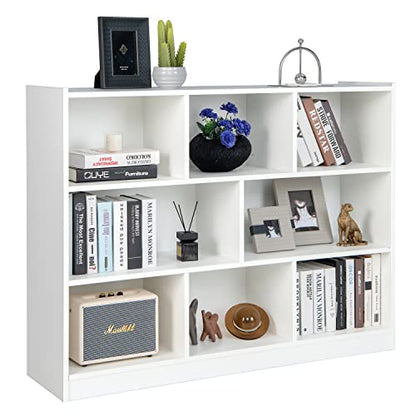 8-Cube Bookcase, Wood 3 Tier Open Storage Bookshelf, Modern Multipurpose Display Cabinet for Living Room, Study, Reading Nook, 48 x 12.5 x 36.5 Inch, White