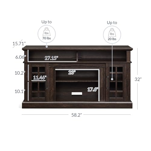 Traditional 58 Inch Rustic Wood TV Stand & Media Entertainment Center Console Table for TVs up to 65 Inches with Open Storage Shelves & Cabinets - Astorga (Espresso)