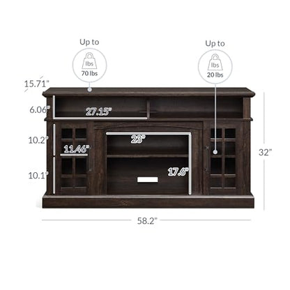 Traditional 58 Inch Rustic Wood TV Stand & Media Entertainment Center Console Table for TVs up to 65 Inches with Open Storage Shelves & Cabinets - Astorga (Espresso)