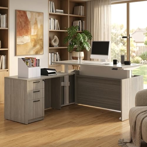 77" L-Shaped Executive Standing Desk with 3 Drawers Cabinet, view 6