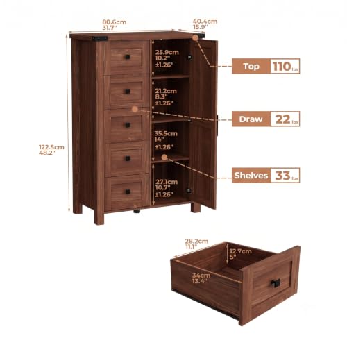 Farmhouse 48 Inch Tall Dresser Chest of Drawer for Bedroom, view 4