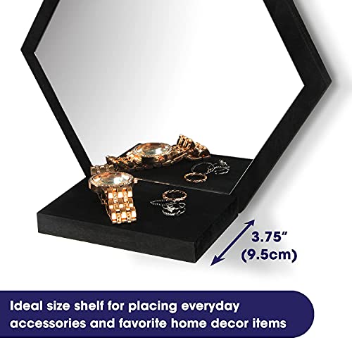 JACKCUBE Design Wall Mount Decorative Mirrors- Set of 3, Geometric Rustic Wood Real Mirror with Shelf for Bedroom, Bathroom, Living Room, Kitchen Wall Art Décor- MK689A
