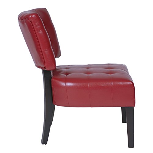 Blended Leather Tufted Accent Chair with Oversized Seating, Red