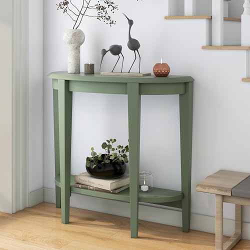 Payne Modern Half Moon Accent Console Table with Storage Shelf, Decorative Entryway Furniture for Living Room, Hallway, Entrance, Small Spaces, Sage Green