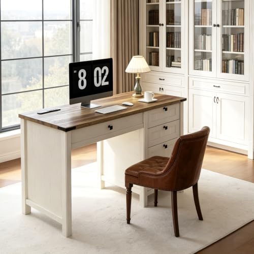 White Farmhouse Desk, 45" Desk with Outlets & File Drawer, view 4