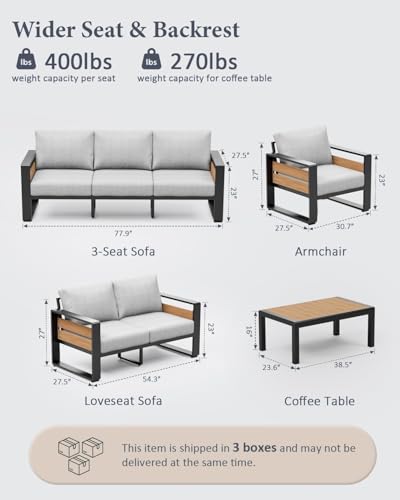 Aluminum Outdoor Patio Furniture Set with Table,7 Seat,Dark Gray | Rustproof,High weight capacity,Water-repellent,Washable Cover,All-Weather Resistant,Easy clean,for Poolside Backyard Deck