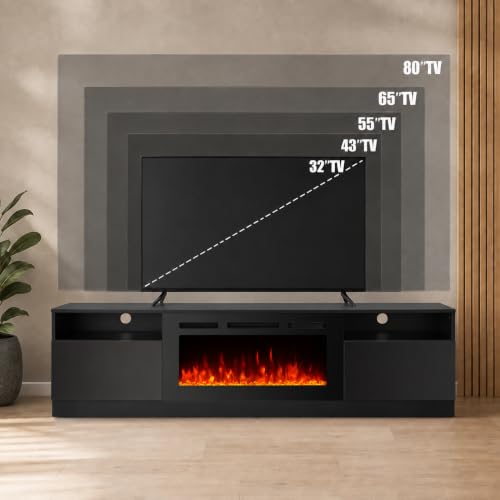 70" Fireplace TV Stand,Modern Entertainment Center Heating Fireplace, view 5