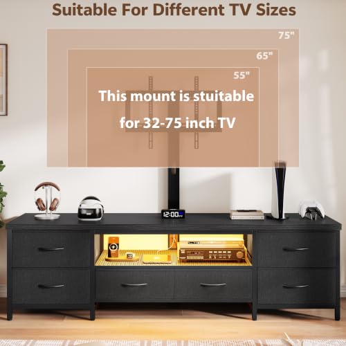 TV Stand with Mount for 75 Inch TV, w/LED & Outlets, 71'' Black, view 7