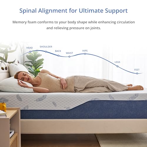 EGOHOME Medium Queen Mattress 12 Inch Memory Foam Mattresses Bed in a Box with Gel Foam and Removeable Fiberglass Free Cover for Cool Sleep and Back Pain Relief, CertiPUR-US Certified, Blue