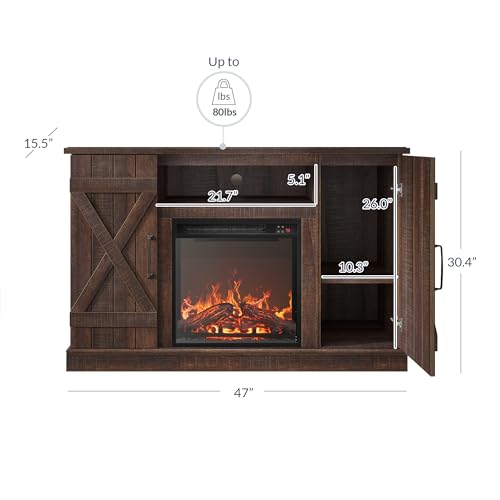 47" TV Stand with 18" Electric Fireplace Heater & Media Entertainment Center, view 4