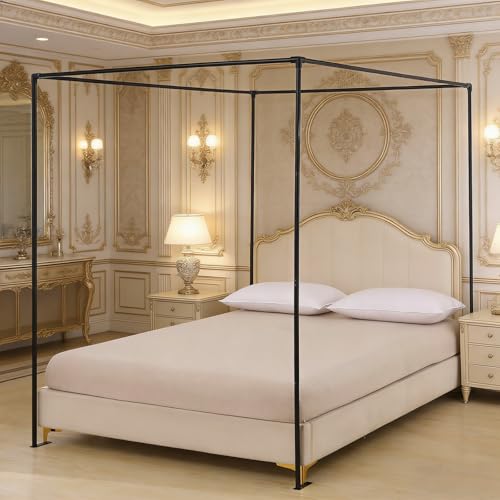 Black Canopy Bed Frame Queen Size 4 Poster Bed Frame with Removable Fixing, view 3