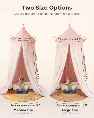 Bed Canopy for Girls with Star Lights, 39.4''x106'', Peach Pink, view 3
