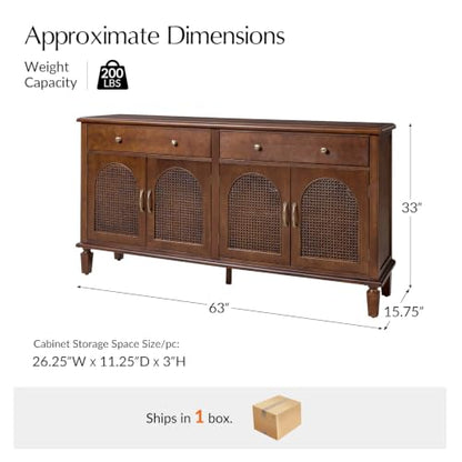 Sideboard Buffet Cabinet, 63'' Storage Cabinet with Adjustable Shelves, view 3