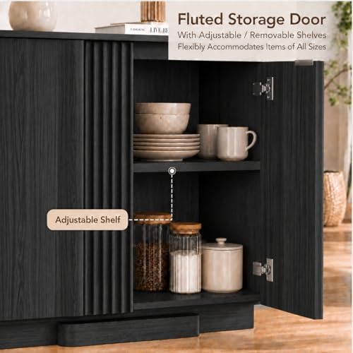 Fluted Buffet Cabinet with Storage, 110" Accent Sideboard Credenza, view 5