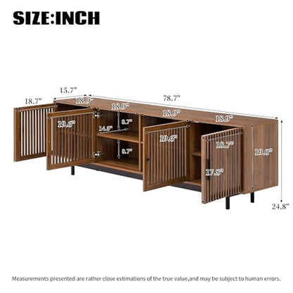 Marzzi 78" Mid-Century TV Stand with Slatted Doors for 75-85 Inch TVs, view 8