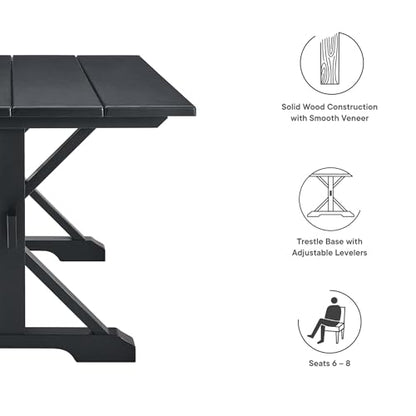 Windchime 71Inch Dining Table Style Solid Wood Black Finish Modern Kitchen Room Entertaining Home Furniture Quality Stylish Elegant Durable Refined Versatile