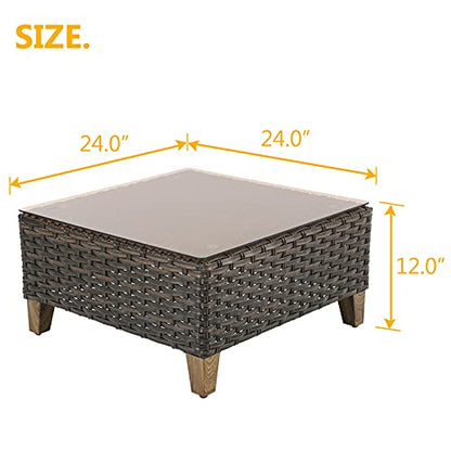 Outdoor Coffee Table Wicker Patio Side Table Wicker Patio Table Furniture Conversation Set with Glass Top