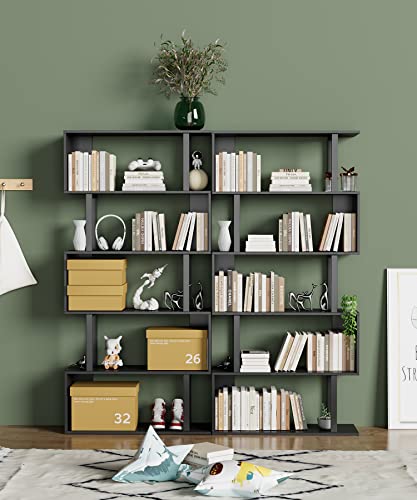 5-Tier Tall Bookshelf, S-Shaped Book Shelf Unit, Black, view 3