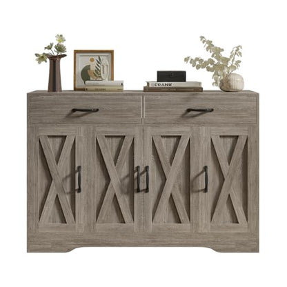 Sideboard Cabinet with Drawers, 47" W Sideboard Buffet Storage Cabinet with Storage for Kitchen, Farmhouse Coffee Bar Cabinets with Shlves and Doors for Hallway, Gray