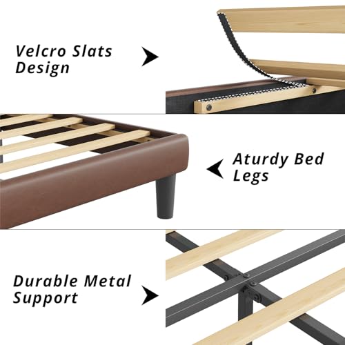 Queen Size Bed Frame with Upholstered Wingback Headboard, view 6