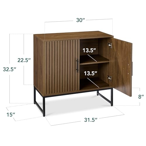 Best Choice Products Slatted Sideboard Buffet Cabinet, Entryway Table, Accent Storage Cabinet, Console Table for Hallway, Living Room, Dining Room – Dark Brown
