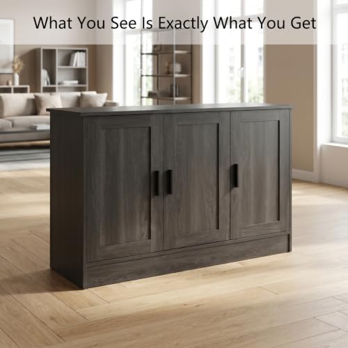 43" Dark Grey Buffet Cabinet with Black Handles, view 4