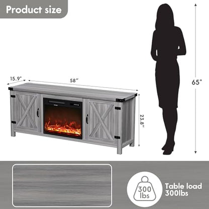 58 Inch Fireplace TV Stand for TVs up to 65 Inch, Gray Wash, view 3
