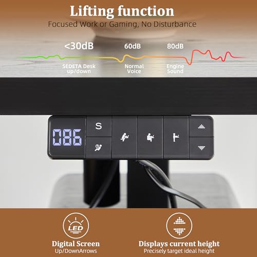 Farmhouse Electric Standing Desk, 55" Height Adjustable Computer Stand up Desk with 3 Drawers and Storage Shelf, Mid Century Modern Home Office Desk Wood Sit Stand Desks for Work, Study, Black