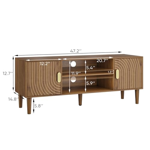 Walnut TV Stand with Line Groove Design, view 3