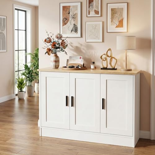 43" White Buffet Cabinet with Black Handles, view 4