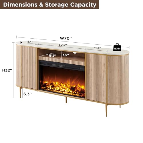 Luxury 70" Fluted Fireplace TV Stand, view 3