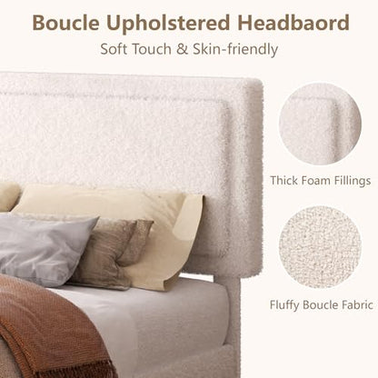 Queen Size Bed Frame, Upholstered Platform Bed Frame with Adjustable Headboard, view 5