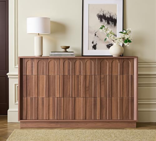 55" Wide 9 Drawer Dresser for Bedroom, Arched Design, Walnut, view 2
